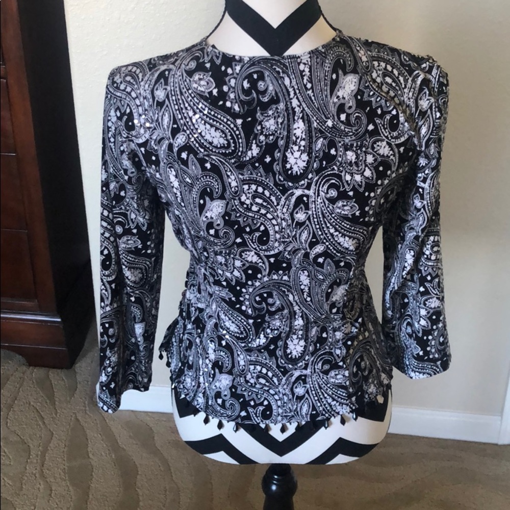 Dress Barn - Embellished black & white top.